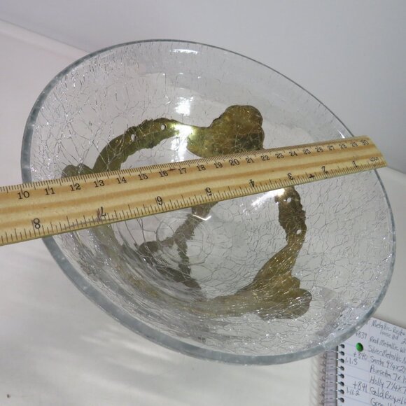 Crackle Glass & Brass Stand w Roses & Leaves Embossed Triangle Centerpiece - Picture 12 of 17